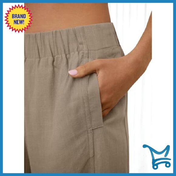 Wide Leg Linen Pants Elastic Waist Lounge Travel Boho Casual - Picture 5 of 7